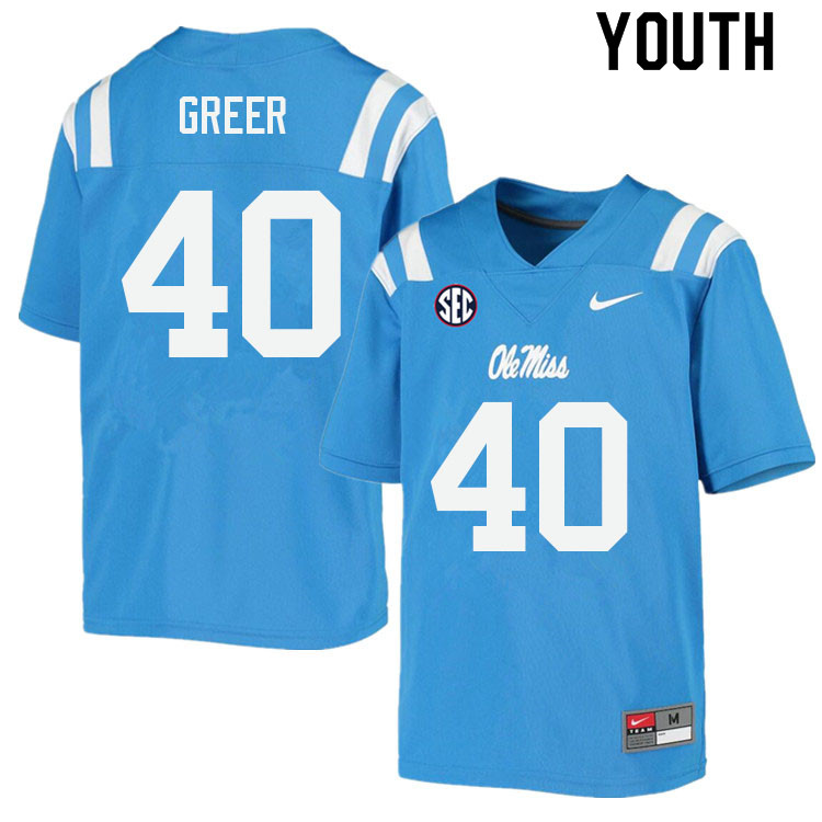 Jack Greer Ole Miss Rebels NCAA Youth Powder Blue #40 Stitched Limited College Football Jersey TDE4858QF